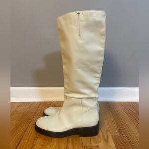 Zara Cream Leather Knee High Boots - Size 37